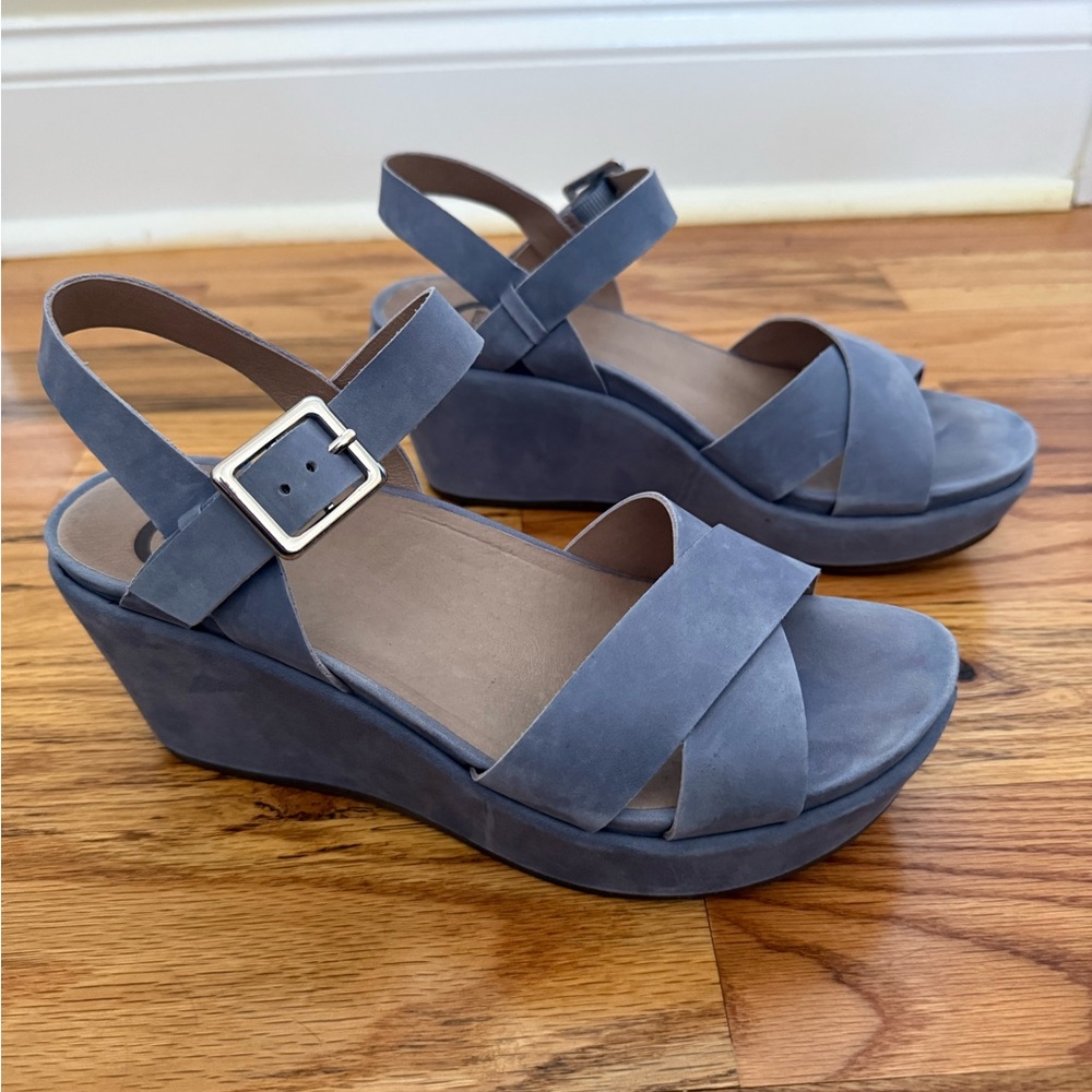 Abeo Light Blue Hana Wedge Sandals Suede